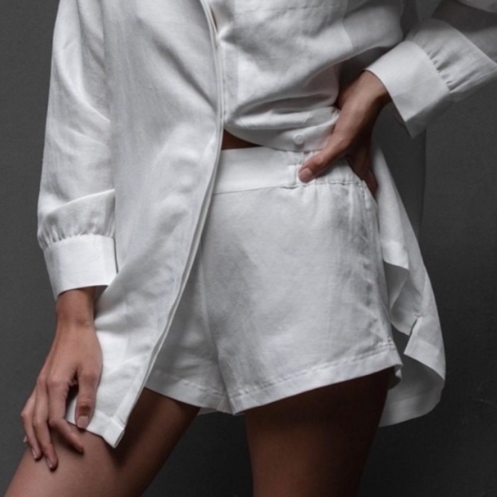lunya Resort Linen Silk Shorts Tranquil White